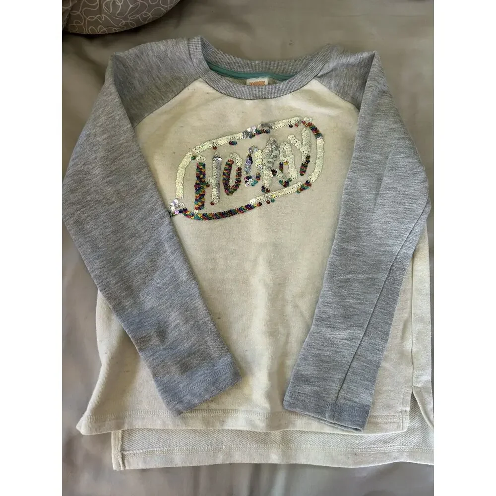 Gymboree Flip Sequin Grey White Hooray Sweatshirt size 7-8